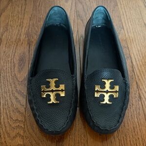Tory Burch Black Loafers with Gold Logo